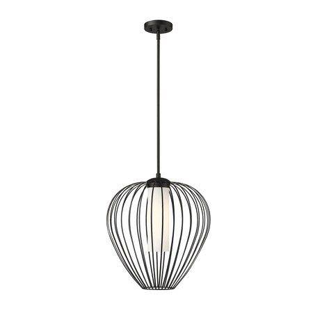 Z-Lite Savanti Pendant, 1-Light, 18 In.W x 19.5 In.H, Matte Black/White Opal 7507-18MB